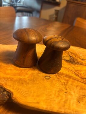 MCM Wooden Mushroom Salt and Pepper Shakers - Brown